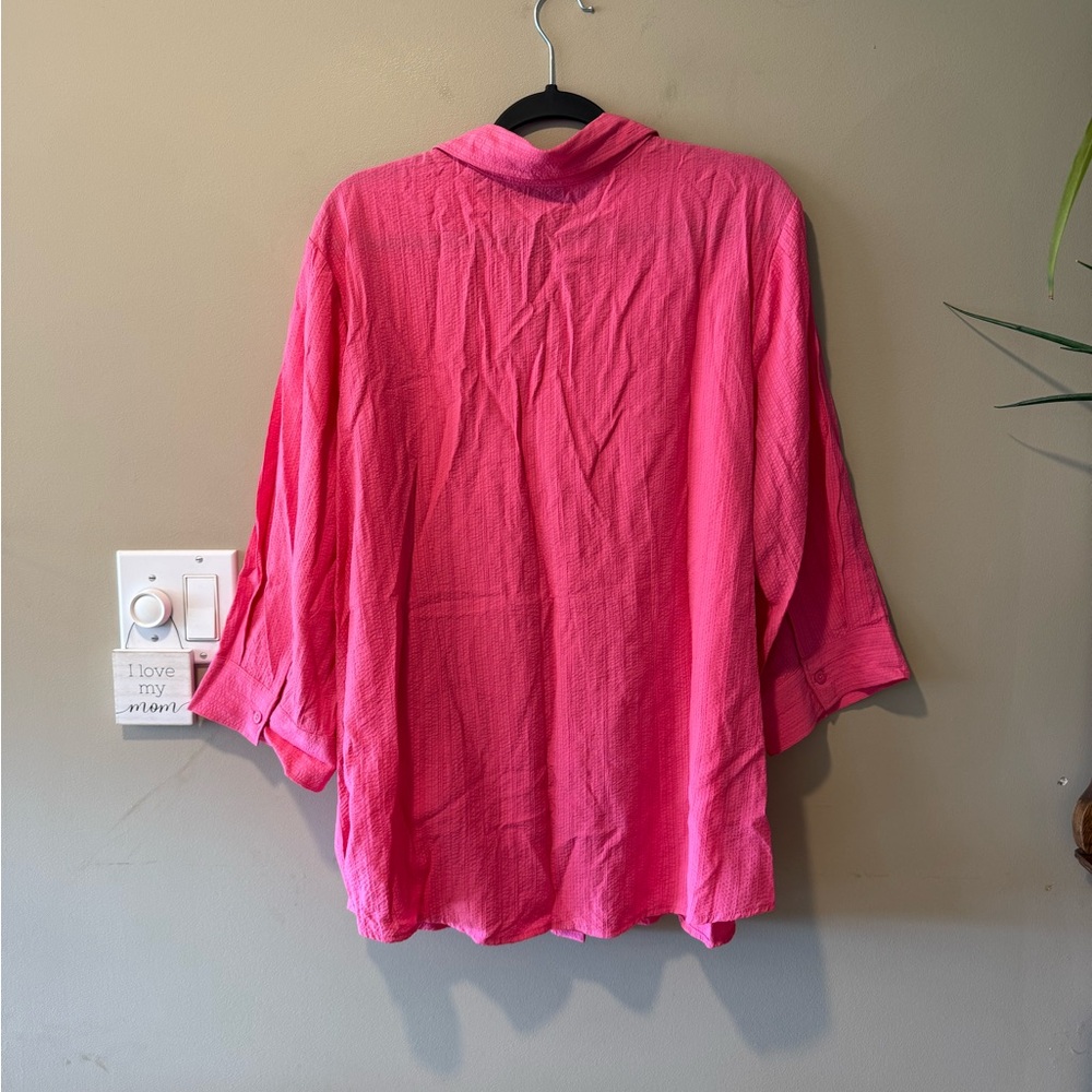 Basic Editions Bright Pink Button-Down Top - Picture 13 of 14
